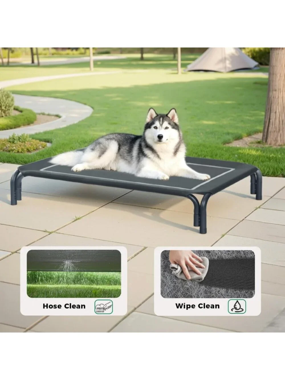 Elevated Outdoor Dog Bed for Large Dogs - Tool-Free Setup, Washable Mesh